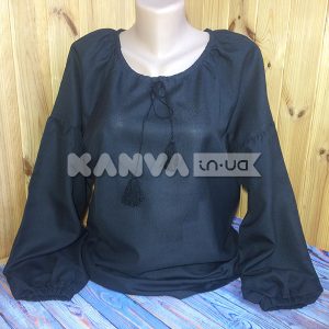Сорочка женская черная под вышивку с длинным рукавом