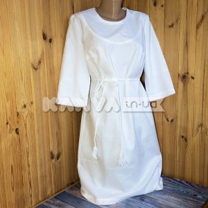 Платье с поясом под вышивку, белое